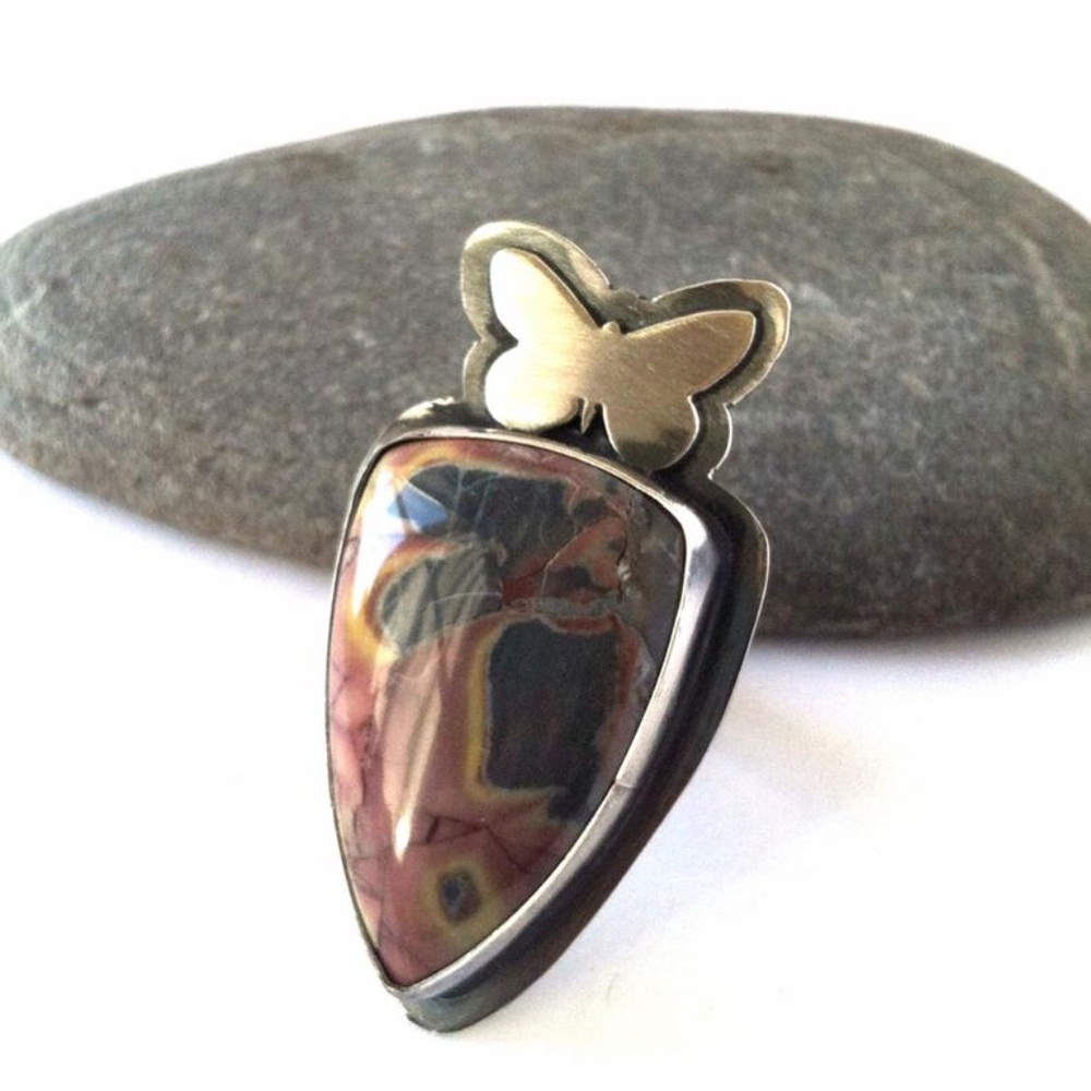 Butterfly Jasper and Sterling Ring (SIZE 7)-NEW